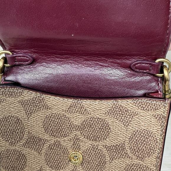 Coach Phone Crossbody Chain Strap Logo Canvas North South Pouch Red Accent - Picture 8 of 10